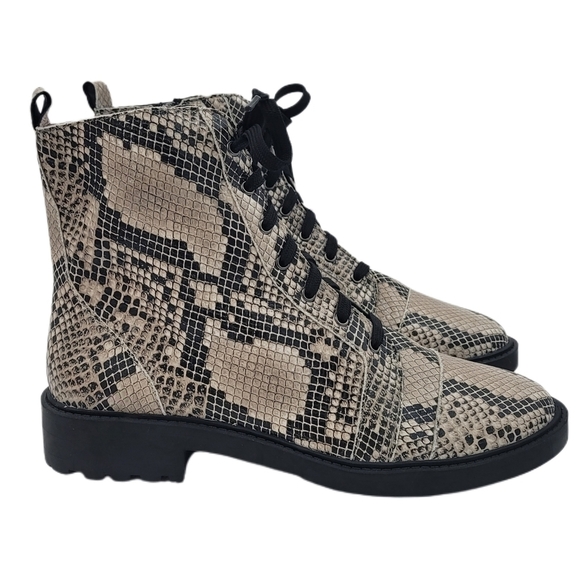 NWT Linea Paolo Women's Trinity Cream Snake Print Leather Combat Boots Size 9.5 - Picture 1 of 12